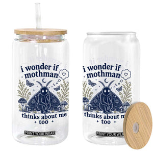 Funny Mothman Glass Can I Wonder If Mothman Thinks About Me Too Cryptid Weirdcore