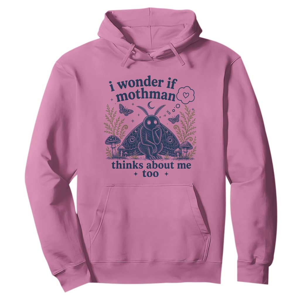 Funny Mothman Hoodie I Wonder If Mothman Thinks About Me Too Cryptid Weirdcore