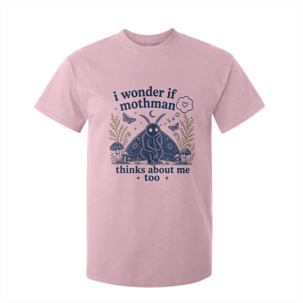Funny Mothman T Shirt For Kid I Wonder If Mothman Thinks About Me Too Cryptid Weirdcore