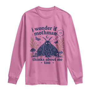 Funny Mothman Long Sleeve Shirt I Wonder If Mothman Thinks About Me Too Cryptid Weirdcore