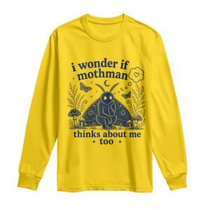 Funny Mothman Long Sleeve Shirt I Wonder If Mothman Thinks About Me Too Cryptid Weirdcore