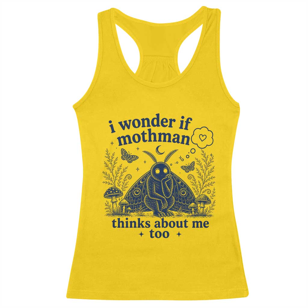 Funny Mothman Racerback Tank Top I Wonder If Mothman Thinks About Me Too Cryptid Weirdcore