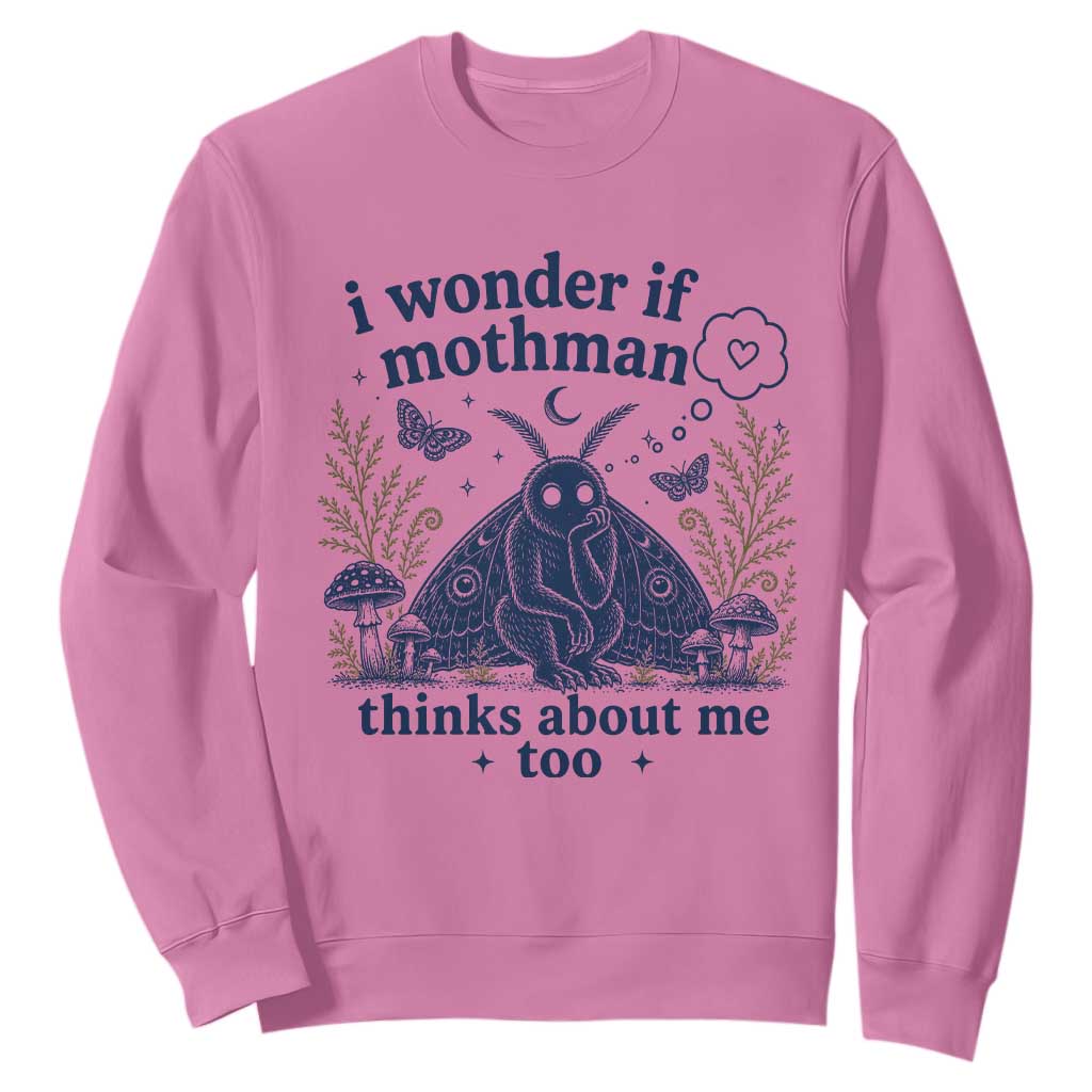 Funny Mothman Sweatshirt I Wonder If Mothman Thinks About Me Too Cryptid Weirdcore