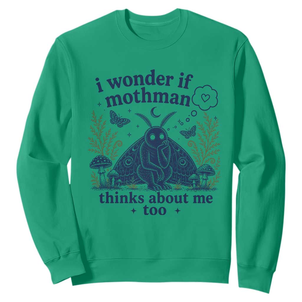 Funny Mothman Sweatshirt I Wonder If Mothman Thinks About Me Too Cryptid Weirdcore