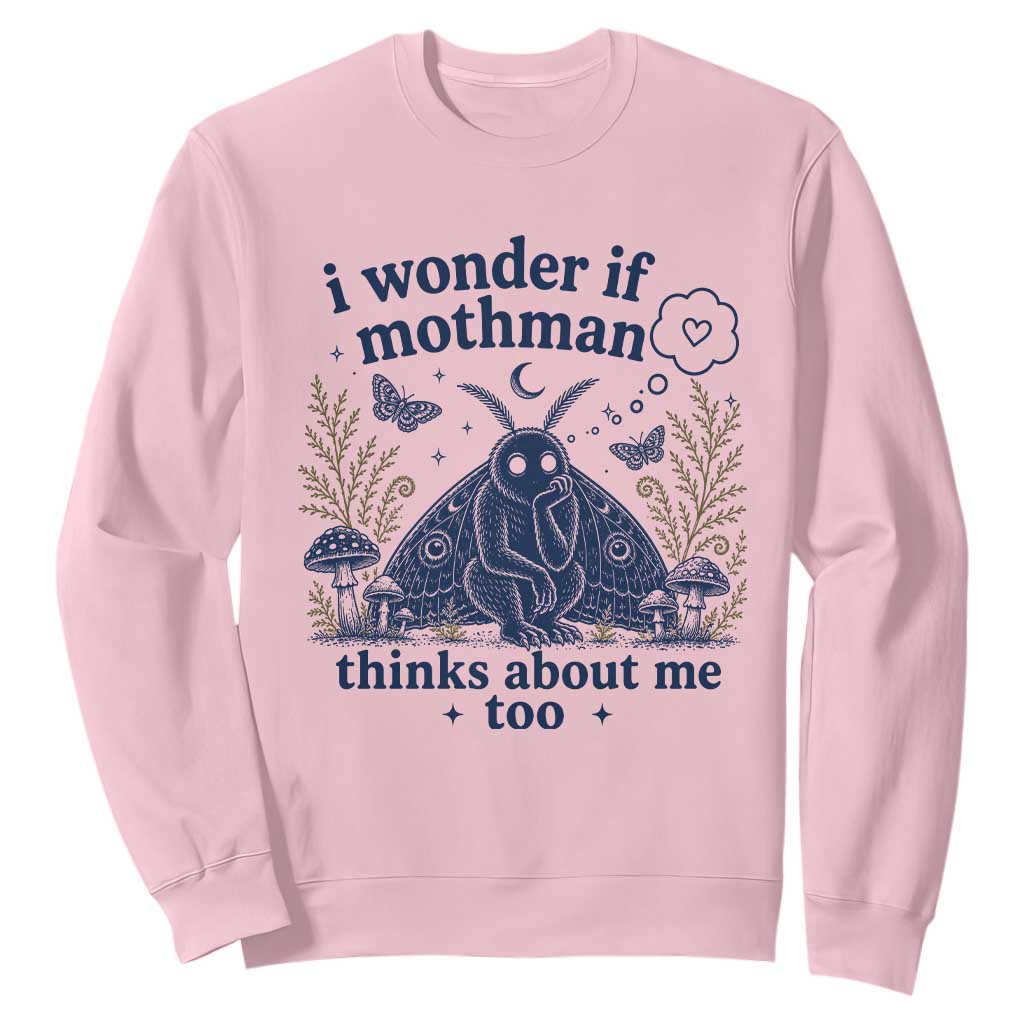 Funny Mothman Sweatshirt I Wonder If Mothman Thinks About Me Too Cryptid Weirdcore