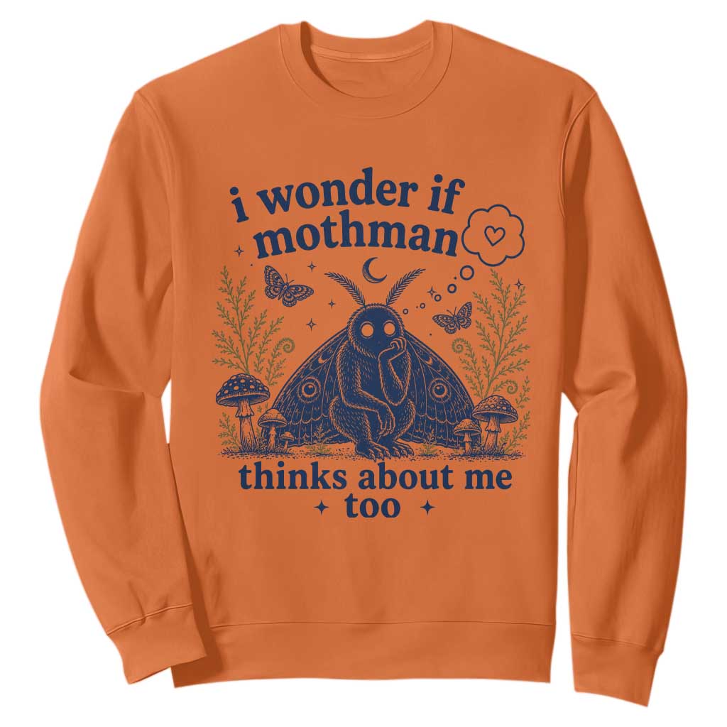 Funny Mothman Sweatshirt I Wonder If Mothman Thinks About Me Too Cryptid Weirdcore