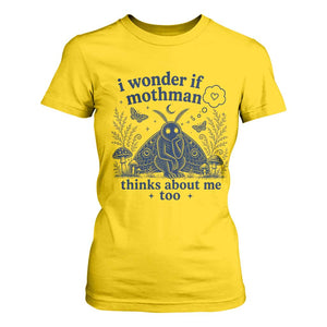 Funny Mothman T Shirt For Women I Wonder If Mothman Thinks About Me Too Cryptid Weirdcore