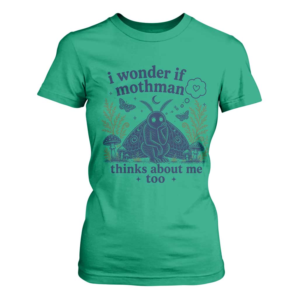 Funny Mothman T Shirt For Women I Wonder If Mothman Thinks About Me Too Cryptid Weirdcore