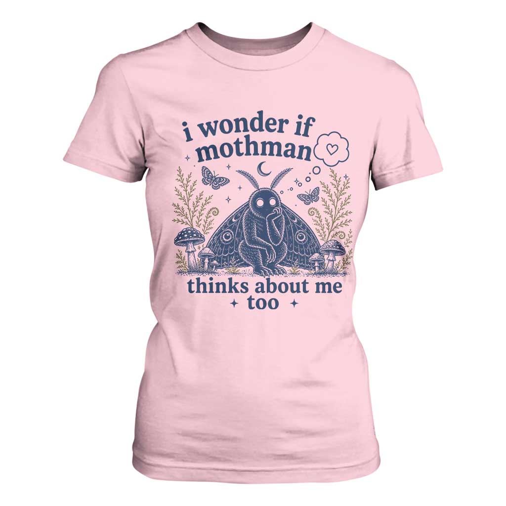 Funny Mothman T Shirt For Women I Wonder If Mothman Thinks About Me Too Cryptid Weirdcore