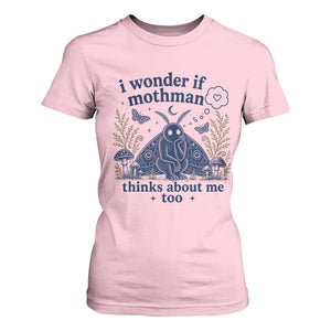 Funny Mothman T Shirt For Women I Wonder If Mothman Thinks About Me Too Cryptid Weirdcore