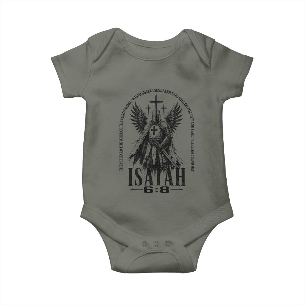 Here Am I Send Me Isaiah 6 8 Catholic Knight Templar Crusader Faith Baby Onesie