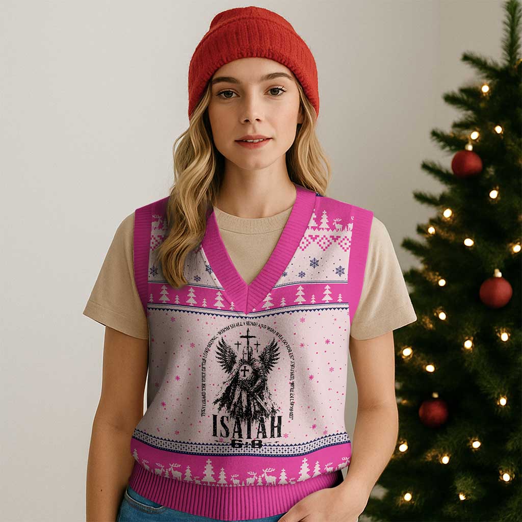 Here Am I Send Me Isaiah 6 8 Catholic Knight Templar Crusader Faith V-Neck Knit Sweater Vest