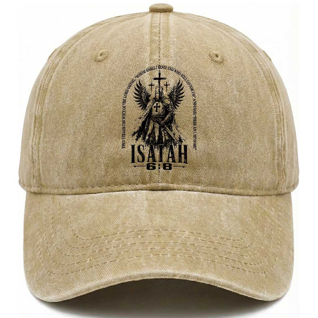 Here Am I Send Me Isaiah 6 8 Catholic Knight Templar Crusader Faith Washed Cotton Baseball Cap
