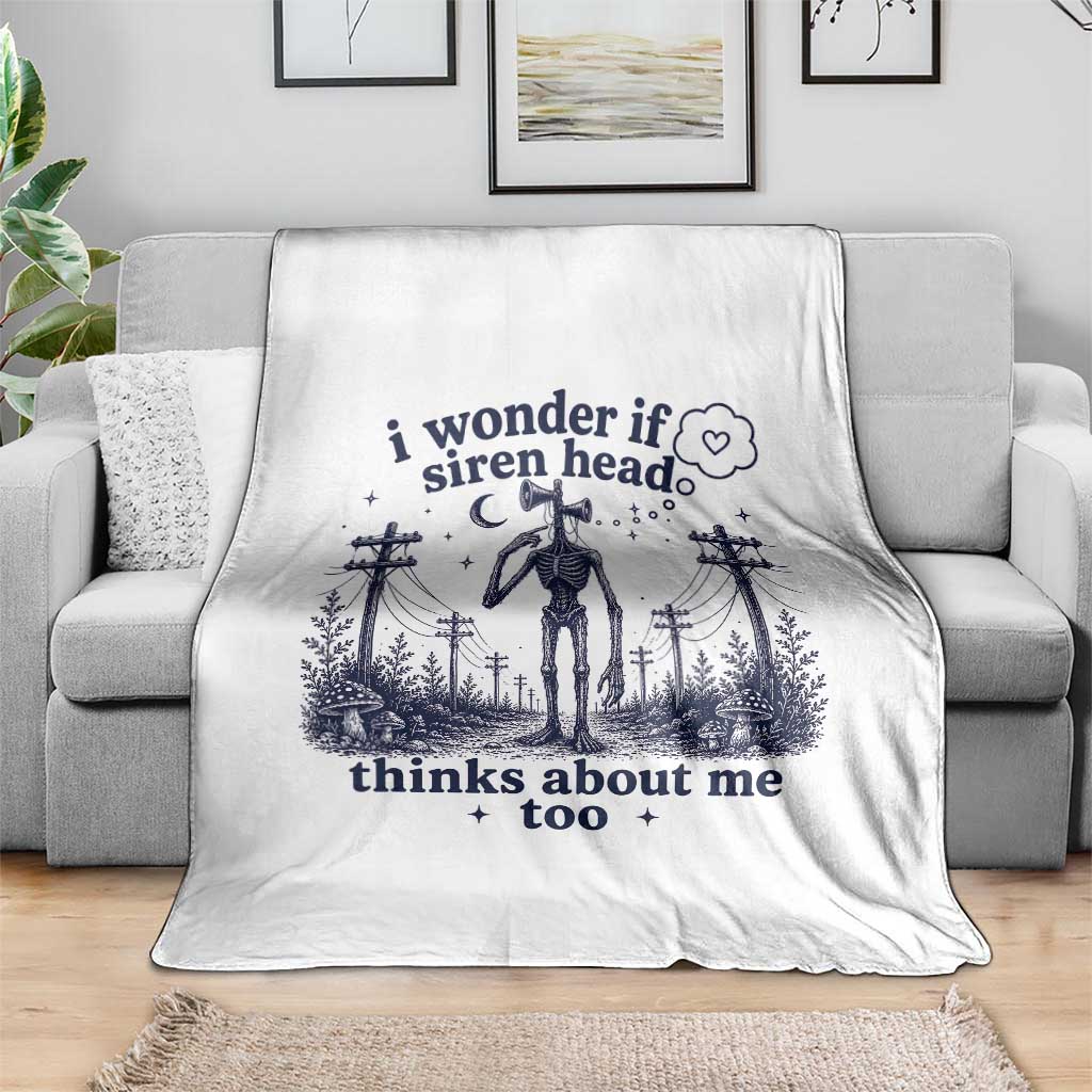 Funny Siren Head Throw Blanket I Wonder If Siren Head Thinks About Me Too Weirdcore Cryptid Lovers