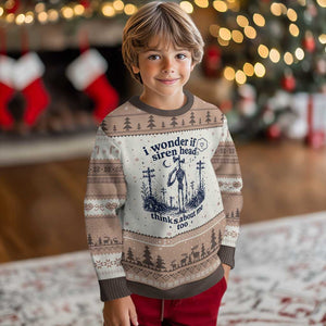 Funny Siren Head Ugly Christmas Sweater I Wonder If Siren Head Thinks About Me Too Weirdcore Cryptid Lovers