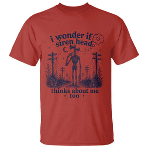 Funny Siren Head T Shirt I Wonder If Siren Head Thinks About Me Too Weirdcore Cryptid Lovers