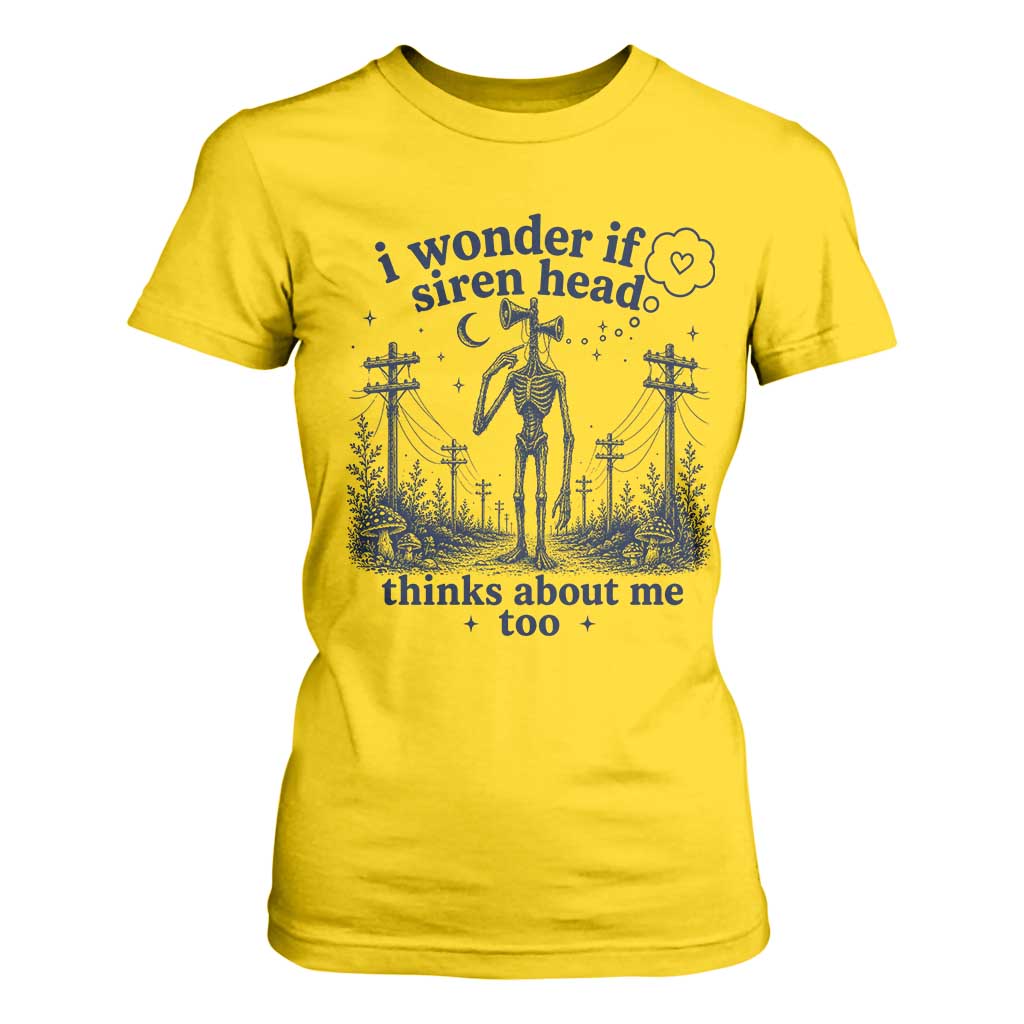 Funny Siren Head T Shirt For Women I Wonder If Siren Head Thinks About Me Too Weirdcore Cryptid Lovers