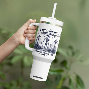Funny Siren Head Tumbler With Handle I Wonder If Siren Head Thinks About Me Too Weirdcore Cryptid Lovers