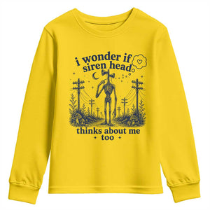 Funny Siren Head Youth Sweatshirt I Wonder If Siren Head Thinks About Me Too Weirdcore Cryptid Lovers