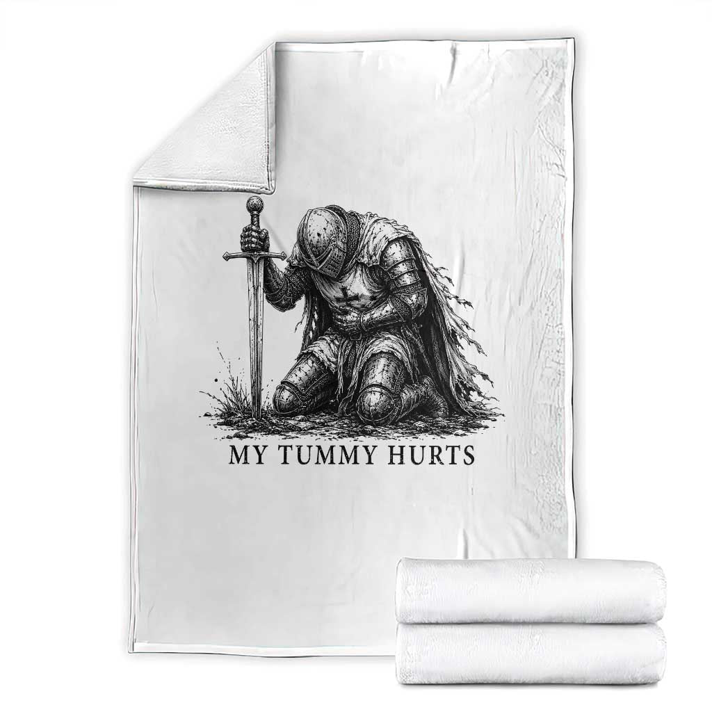 Tummy Hurts Funny Medieval Knight Throw Blanket Dark Fantasy Meme