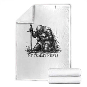 Tummy Hurts Funny Medieval Knight Throw Blanket Dark Fantasy Meme