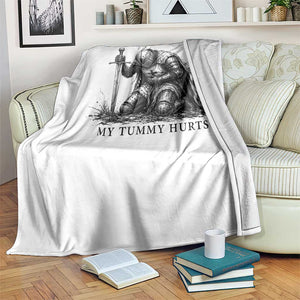 Tummy Hurts Funny Medieval Knight Throw Blanket Dark Fantasy Meme