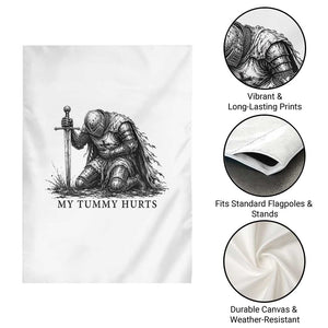 Tummy Hurts Funny Medieval Knight Garden Flag Dark Fantasy Meme