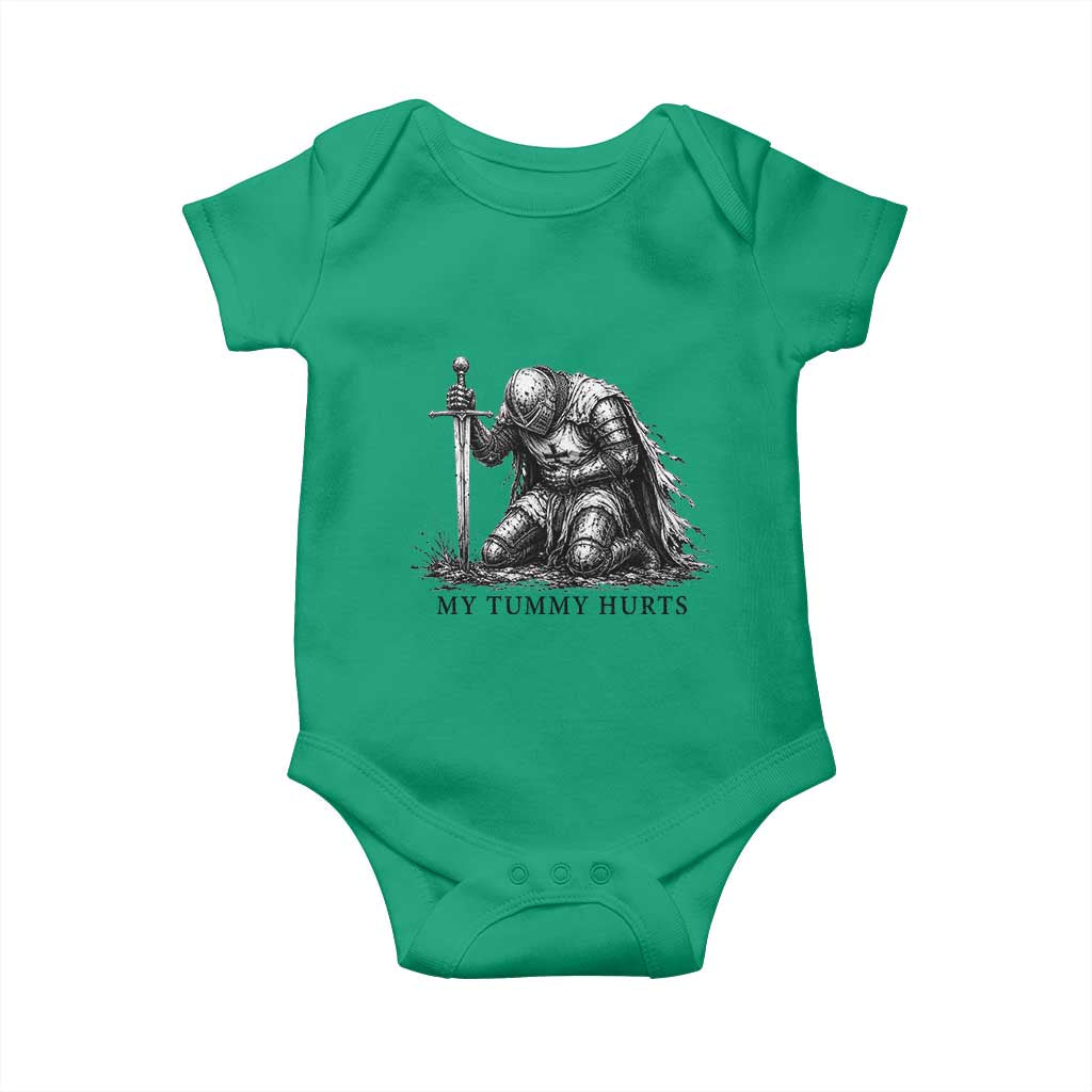 Tummy Hurts Funny Medieval Knight Baby Onesie Dark Fantasy Meme
