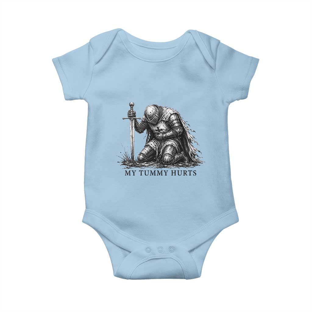 Tummy Hurts Funny Medieval Knight Baby Onesie Dark Fantasy Meme