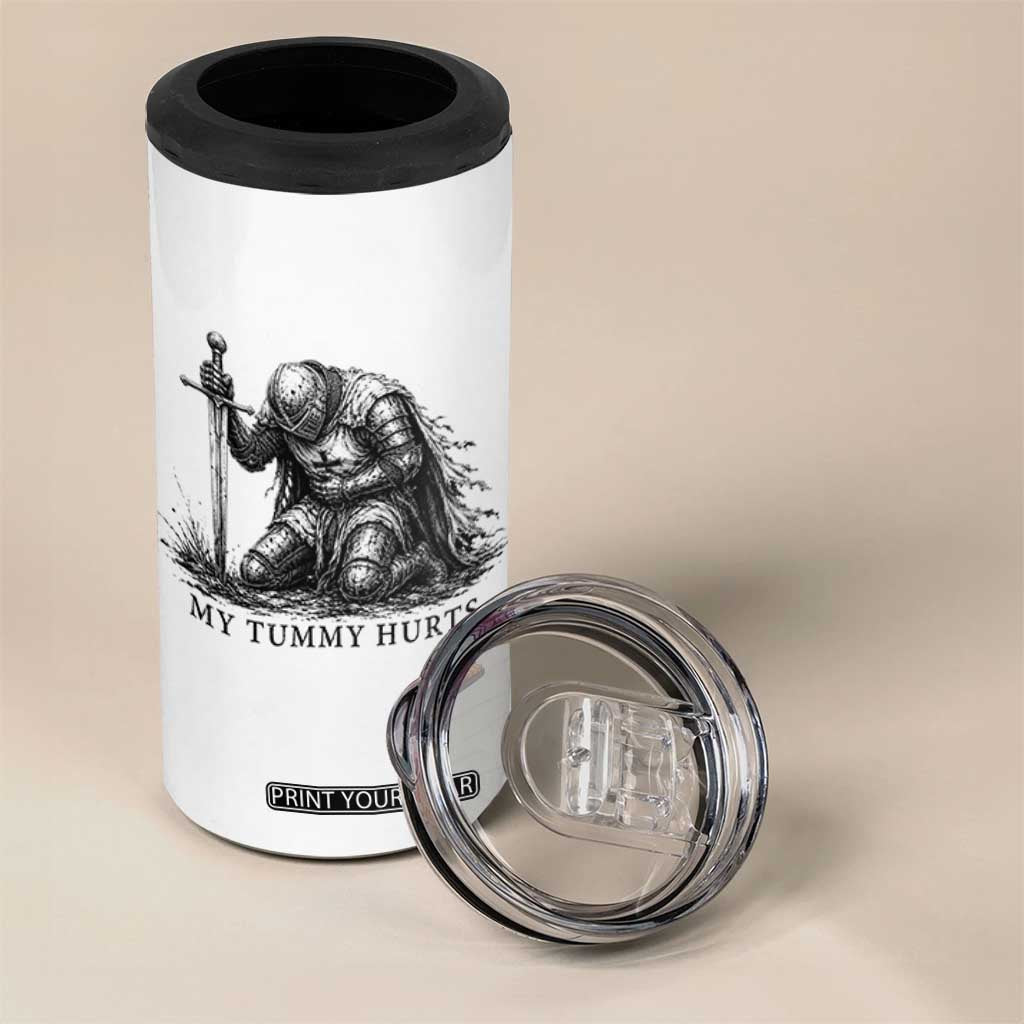 Tummy Hurts Funny Medieval Knight 4 in 1 Can Cooler Tumbler Dark Fantasy Meme