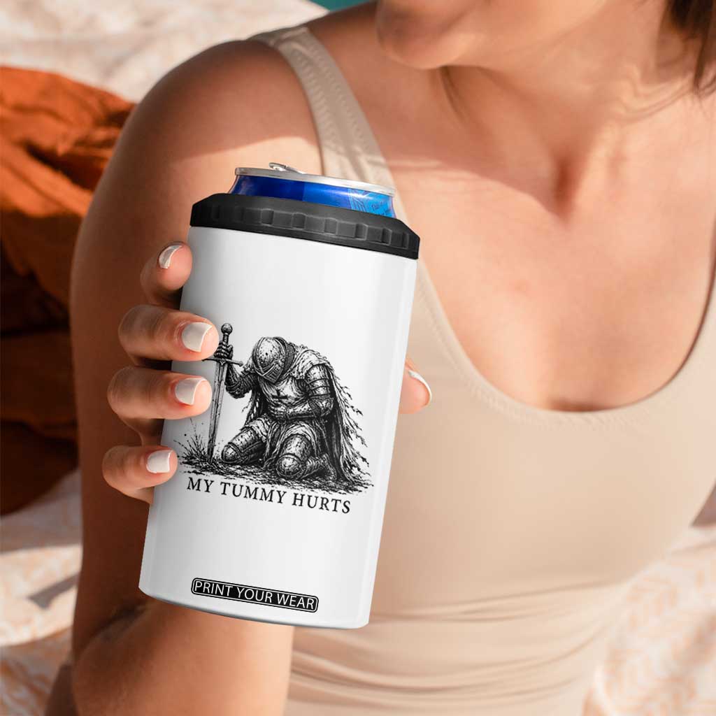Tummy Hurts Funny Medieval Knight 4 in 1 Can Cooler Tumbler Dark Fantasy Meme