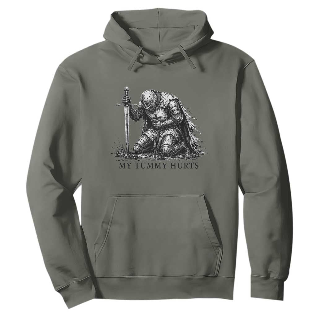 Tummy Hurts Funny Medieval Knight Hoodie Dark Fantasy Meme