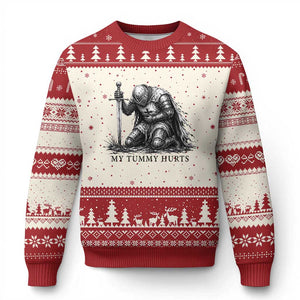 Tummy Hurts Funny Medieval Knight Ugly Christmas Sweater Dark Fantasy Meme