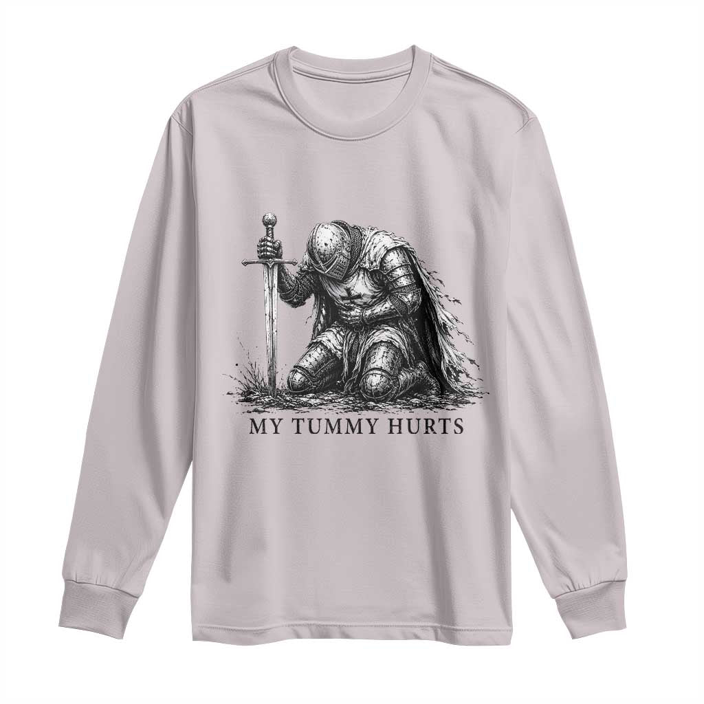 Tummy Hurts Funny Medieval Knight Long Sleeve Shirt Dark Fantasy Meme