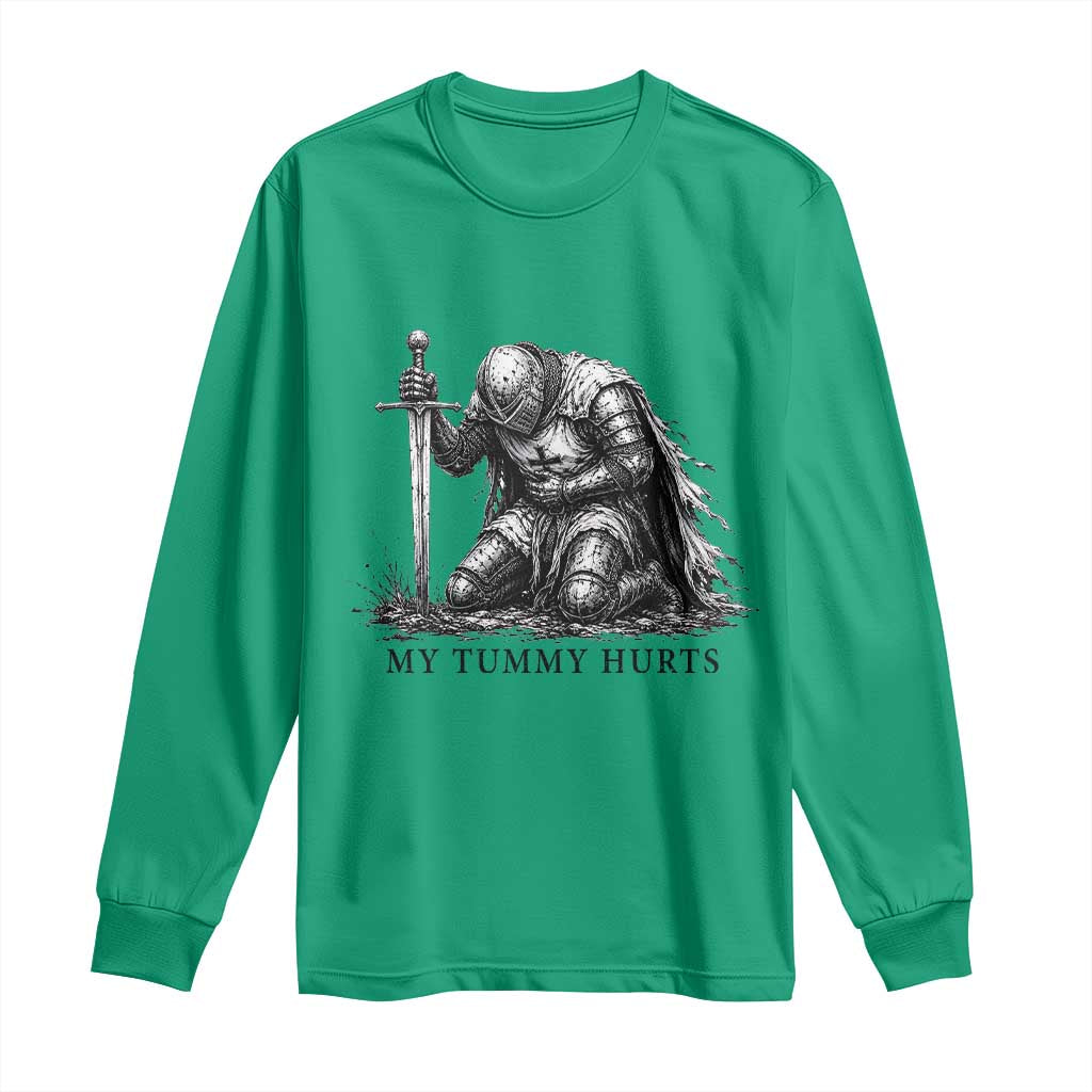 Tummy Hurts Funny Medieval Knight Long Sleeve Shirt Dark Fantasy Meme