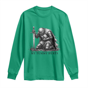 Tummy Hurts Funny Medieval Knight Long Sleeve Shirt Dark Fantasy Meme