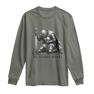 Tummy Hurts Funny Medieval Knight Long Sleeve Shirt Dark Fantasy Meme