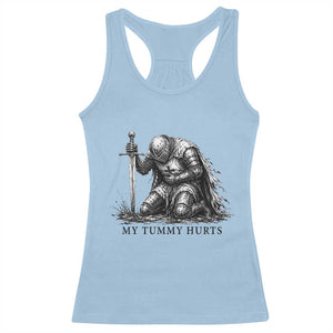 Tummy Hurts Funny Medieval Knight Racerback Tank Top Dark Fantasy Meme