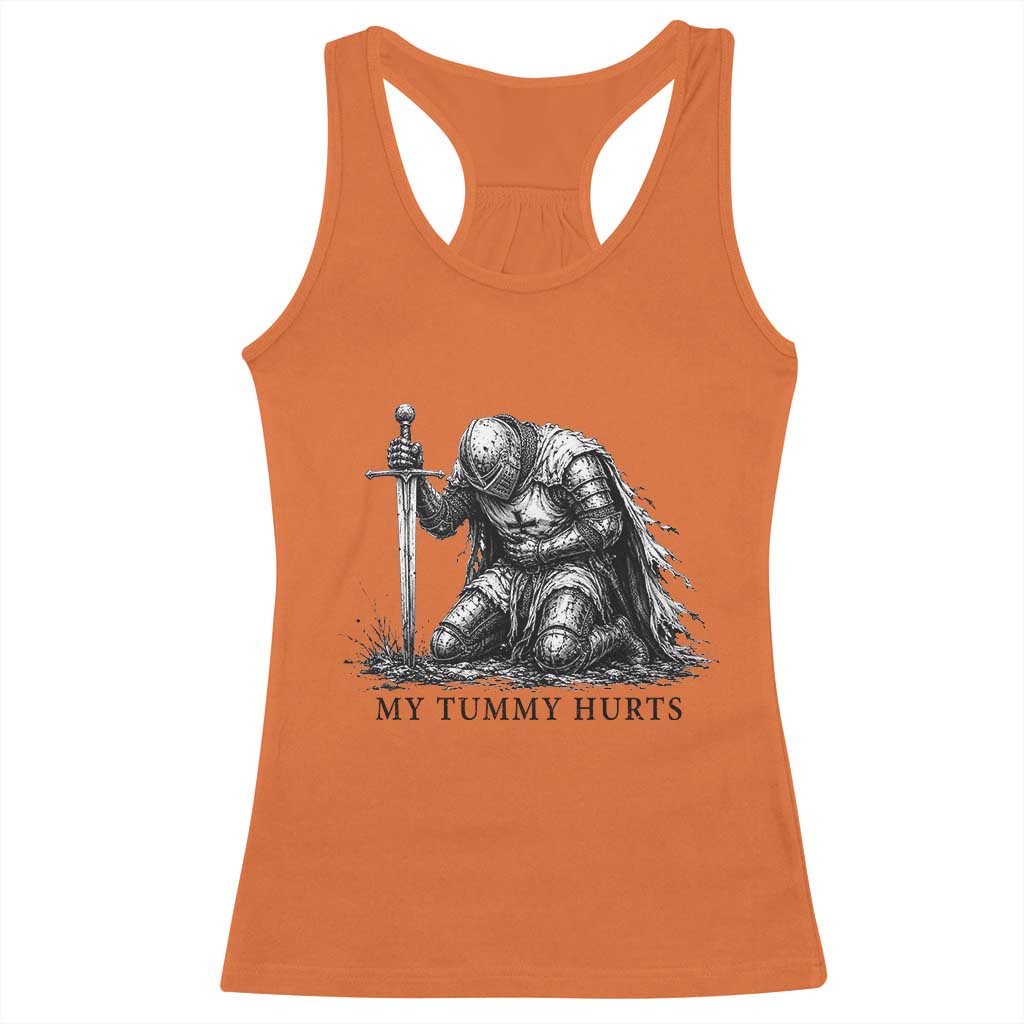 Tummy Hurts Funny Medieval Knight Racerback Tank Top Dark Fantasy Meme