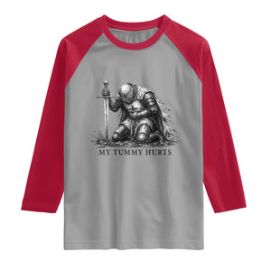 Tummy Hurts Funny Medieval Knight Raglan Shirt Dark Fantasy Meme