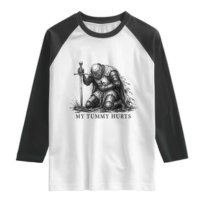 Tummy Hurts Funny Medieval Knight Raglan Shirt Dark Fantasy Meme