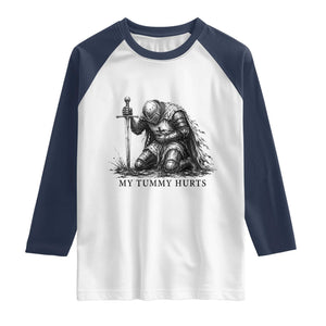 Tummy Hurts Funny Medieval Knight Raglan Shirt Dark Fantasy Meme