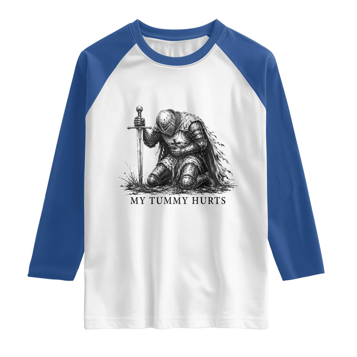 Tummy Hurts Funny Medieval Knight Raglan Shirt Dark Fantasy Meme
