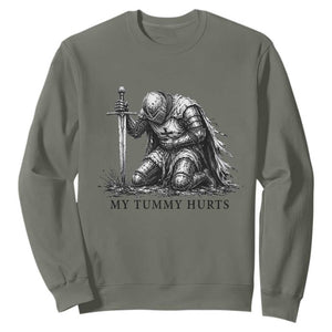Tummy Hurts Funny Medieval Knight Sweatshirt Dark Fantasy Meme