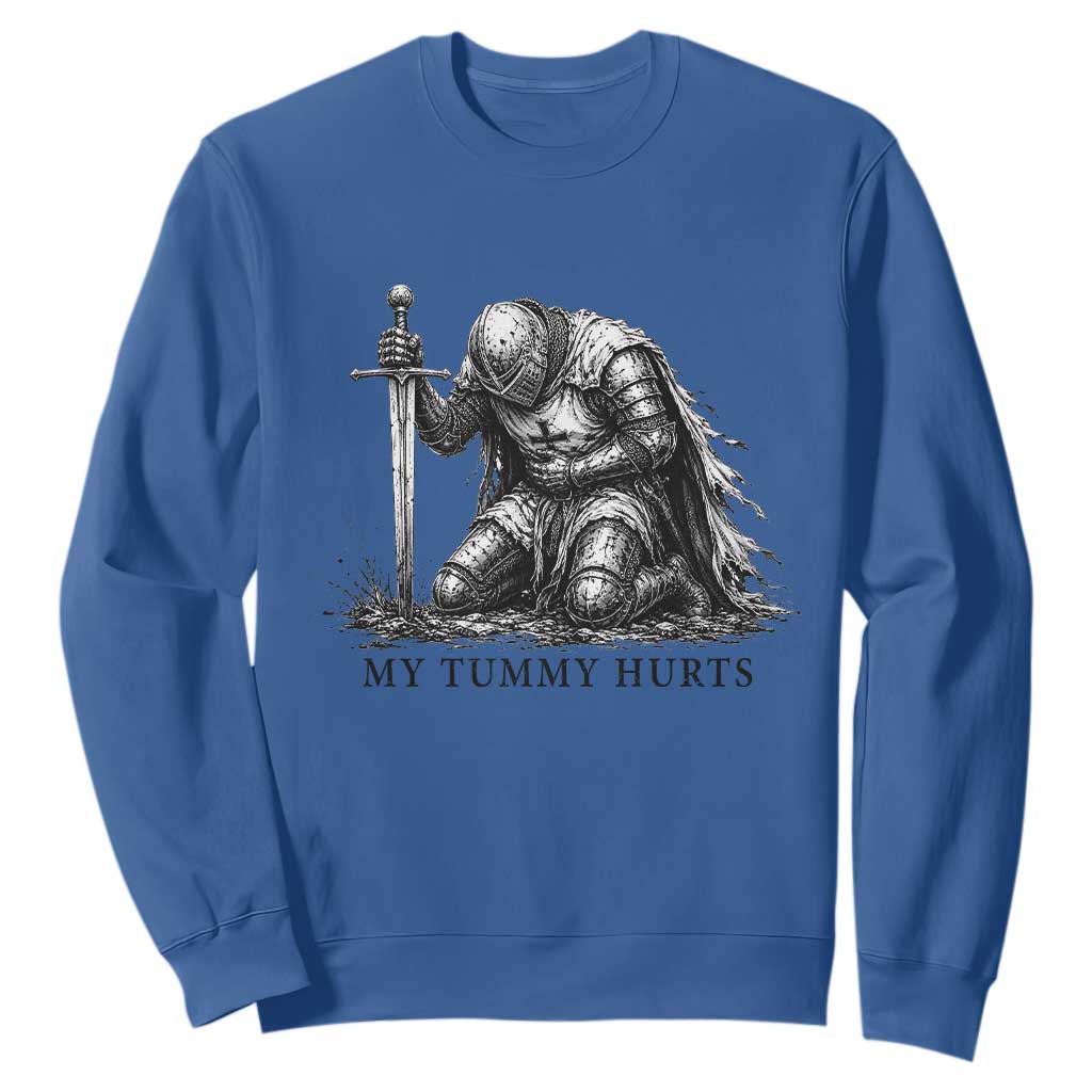 Tummy Hurts Funny Medieval Knight Sweatshirt Dark Fantasy Meme