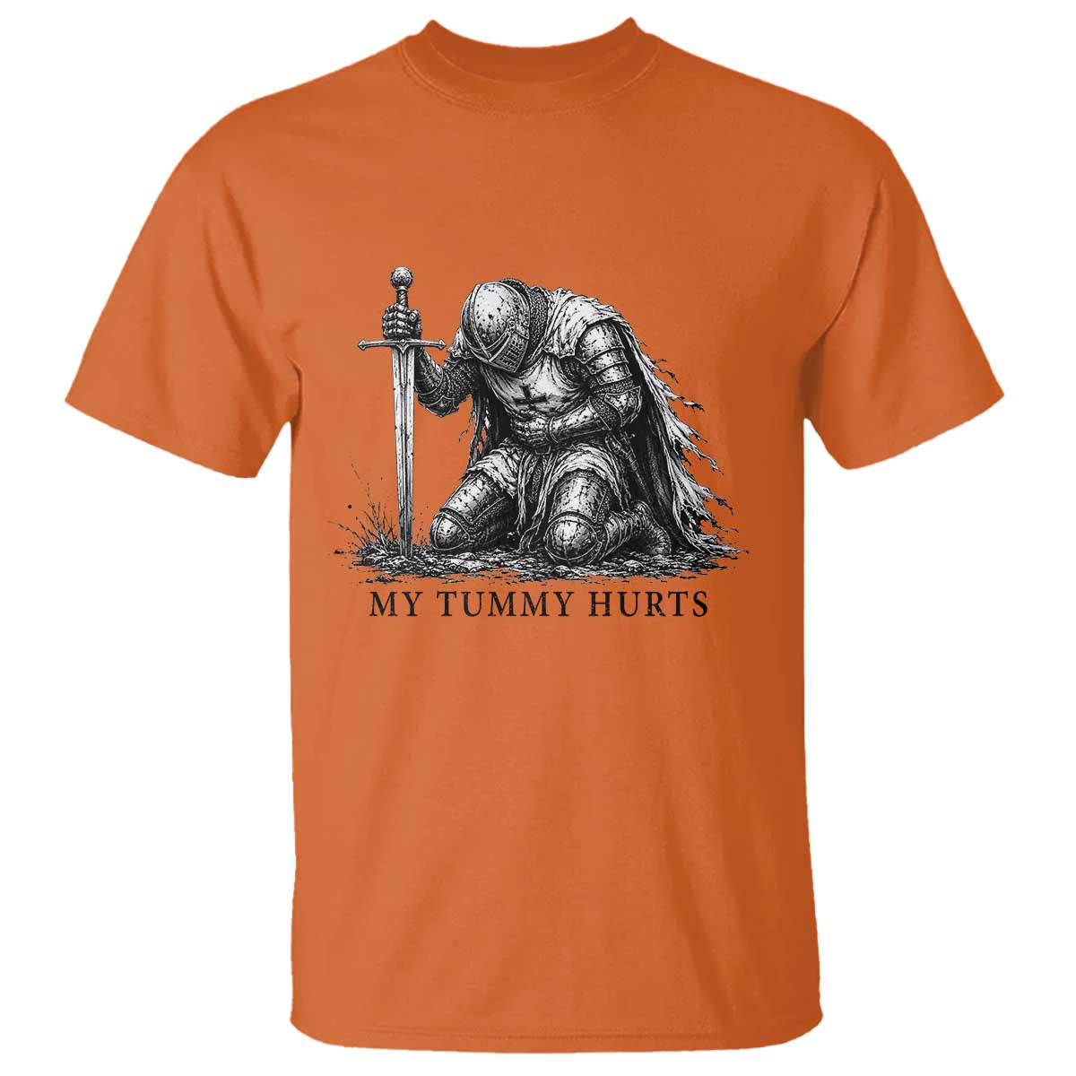 Tummy Hurts Funny Medieval Knight T Shirt Dark Fantasy Meme
