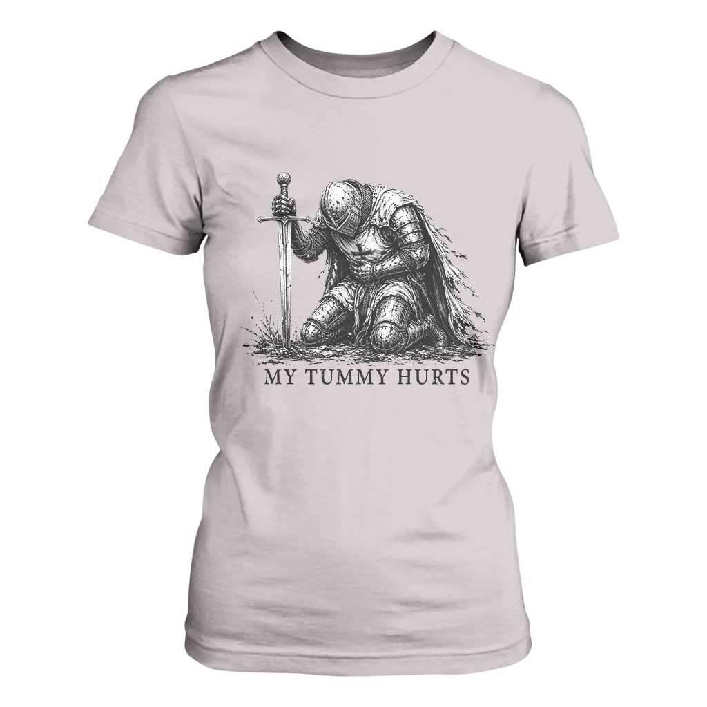 Tummy Hurts Funny Medieval Knight T Shirt For Women Dark Fantasy Meme