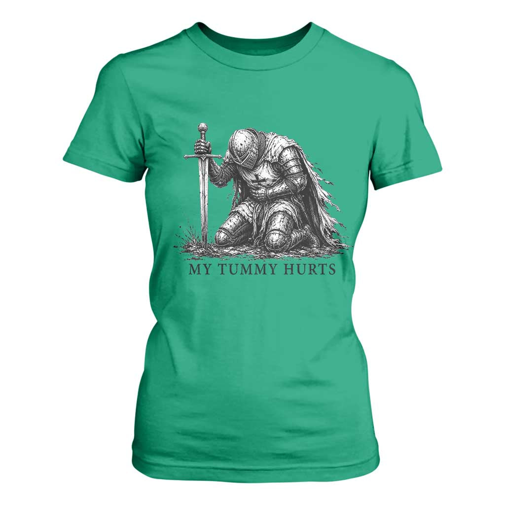 Tummy Hurts Funny Medieval Knight T Shirt For Women Dark Fantasy Meme