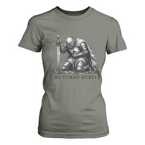 Tummy Hurts Funny Medieval Knight T Shirt For Women Dark Fantasy Meme