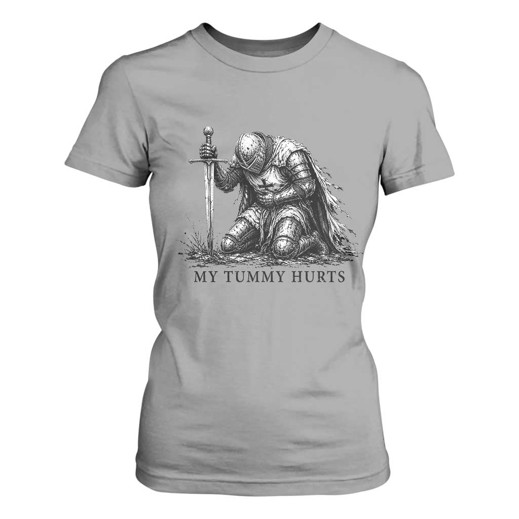 Tummy Hurts Funny Medieval Knight T Shirt For Women Dark Fantasy Meme